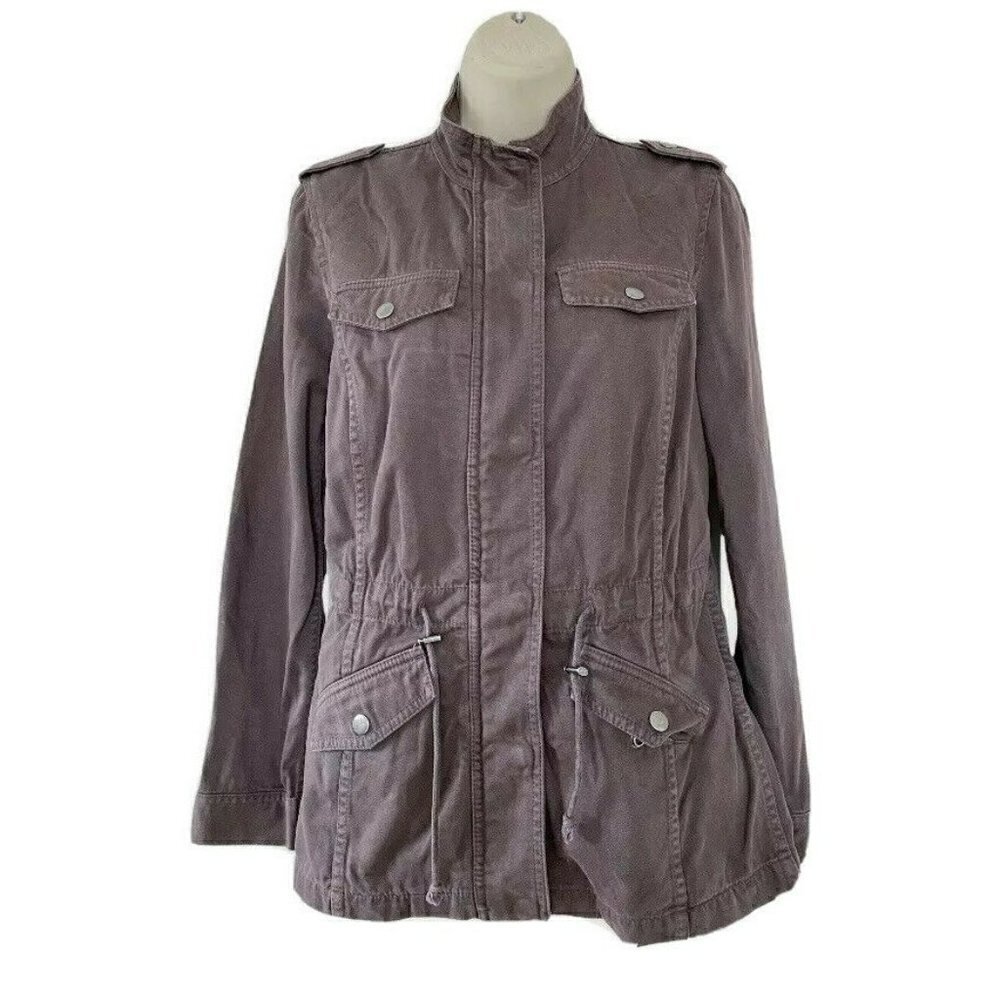 Lucky Brand Brown Utility Zip Up Snap Drawstring Waist Jacket XS
